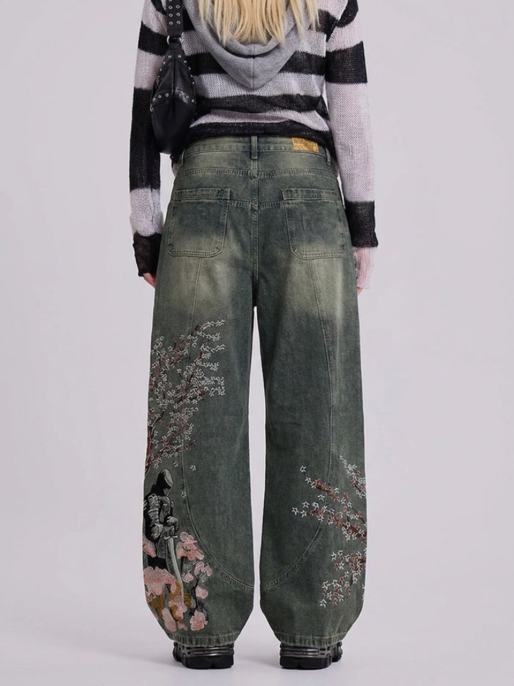 Y2K Sakura Cherry Blossom Baggy Straight Leg Jeans M